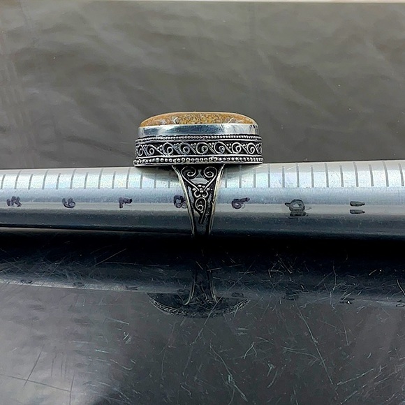 Vtg Sterling Silver Ring With Polished Oval Picture Jasper Stone. - Picture 7 of 10